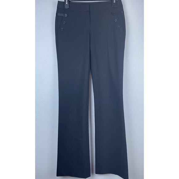 Theory Pants - Theory Sz 0 Auriol Sailor Button Pockets Silk Trim Black Flare Wool Dress Pants